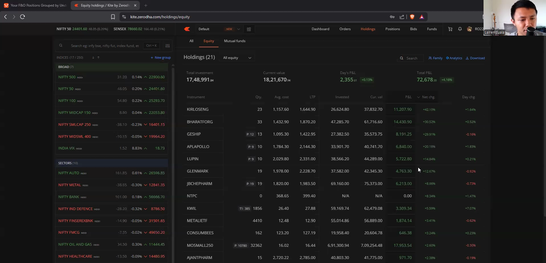 Peipung reviewing an equity holdings dashboard live with the community.